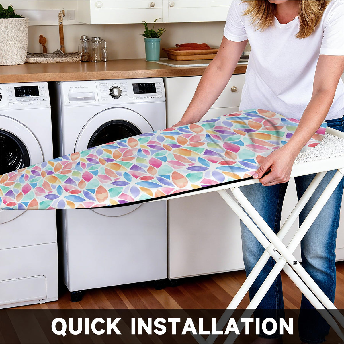 Ironing Board Cover 15"x54", Standard Size Replacement Iron Board Covers with Thick Padding, Heavy Duty Non-Slip Board Cover Fitted with Elastic Edges and Velcro Straps