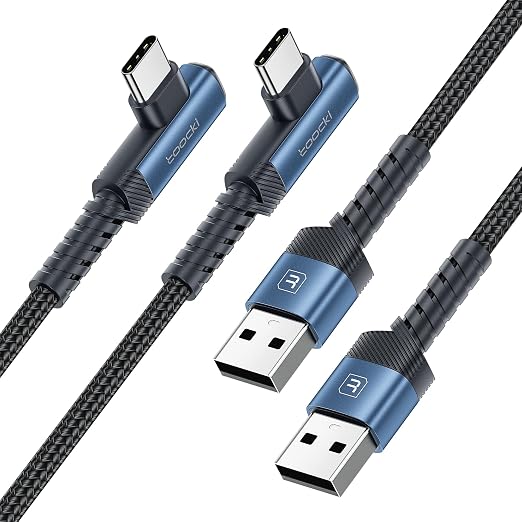toocki USB C Cable Right Angle 2-Pack 10ft USB A to USB C Charger Cable | Black 90 Degree Braided Fast Charging Carpaly Cord for iPhone17 Series Samsung Galaxy S25/ S24+/Note 10 LG V30 Switch