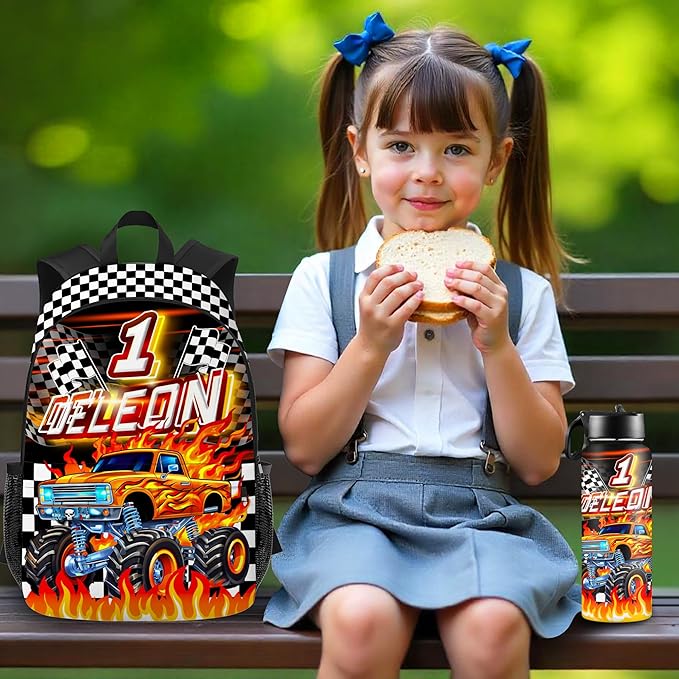Custom Kids Truck Backpack with Lunch Box Personalized Name Bookbag for Boys Back to School Backpacks for Elementary Middle School