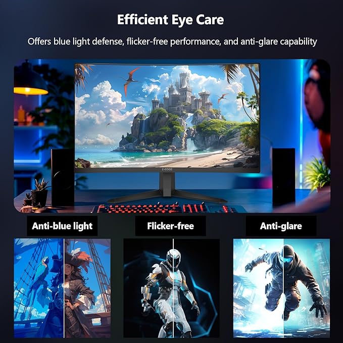 Z-Edge 27 inch Curved Gaming Monitor, FHD 1080P 300Hz 280Hz 240Hz Curved Monitor 1500R Computer Monitor, MPRT 1ms Monitor, 16.7M Colors, UG27S 2X DP 1.4 Ports and 2X HDMI 2.0 Ports