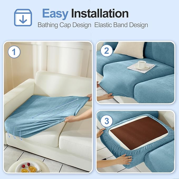 Couch Cushion Covers Individual Large Super Stretch Chenille (Softer Version) Sofa Cushion Covers, Armrest Cover Couch Slipcovers Furniture Protector (2PC, Blue)