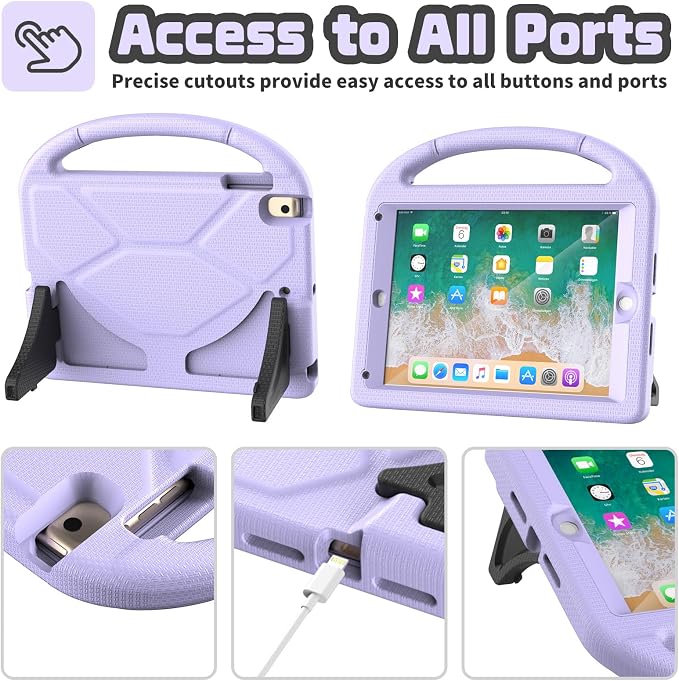 YIHE Shockproof Kids Case for iPad 6th/5th Gen Air 2/1 Pro 9.7 LightBlue | Full-Body Protection Durable Tablet Cover Built-in Screen Protector Stable Stand Lightweight Vibrant Colors