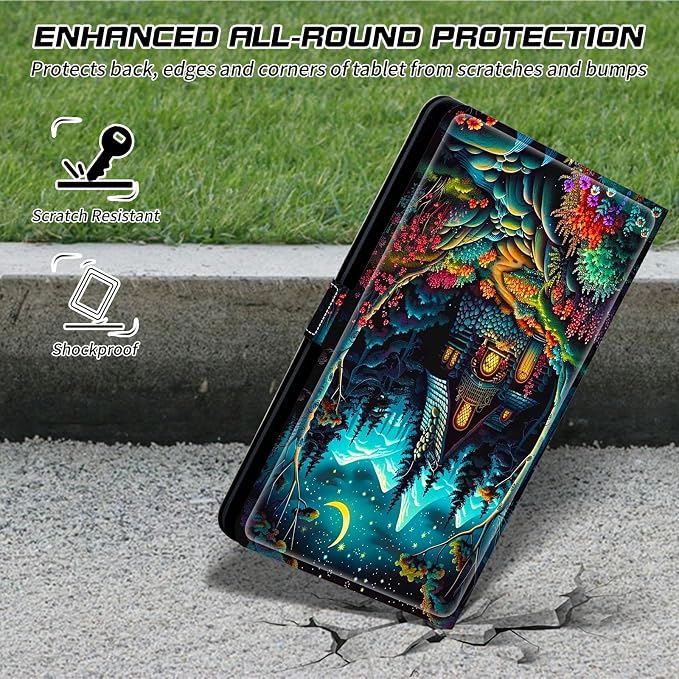 for Walmart Onn 10.1 2024 Onn 10.1 Gen 4 Universal Tablet Case 360 Degree Rotating Kickstand Protective Stand Case with Multiple Viewing PU Leather Shell Case Black Book Cat