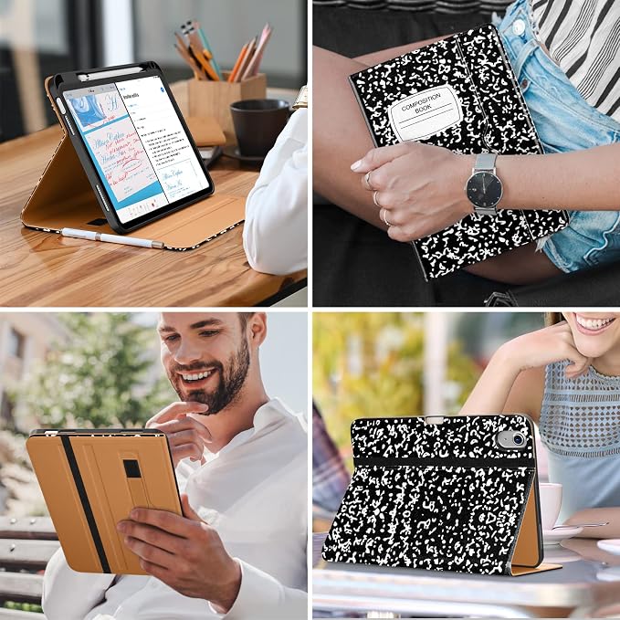 DTTO for iPad (A16) 11th Generation 11-inch &amp 10th Gen Case Brown | Premium Leather Business Cover with Pencil Holder Hand Strap &amp Pocket Corner Protection Auto Sleep/Wake for Work &amp