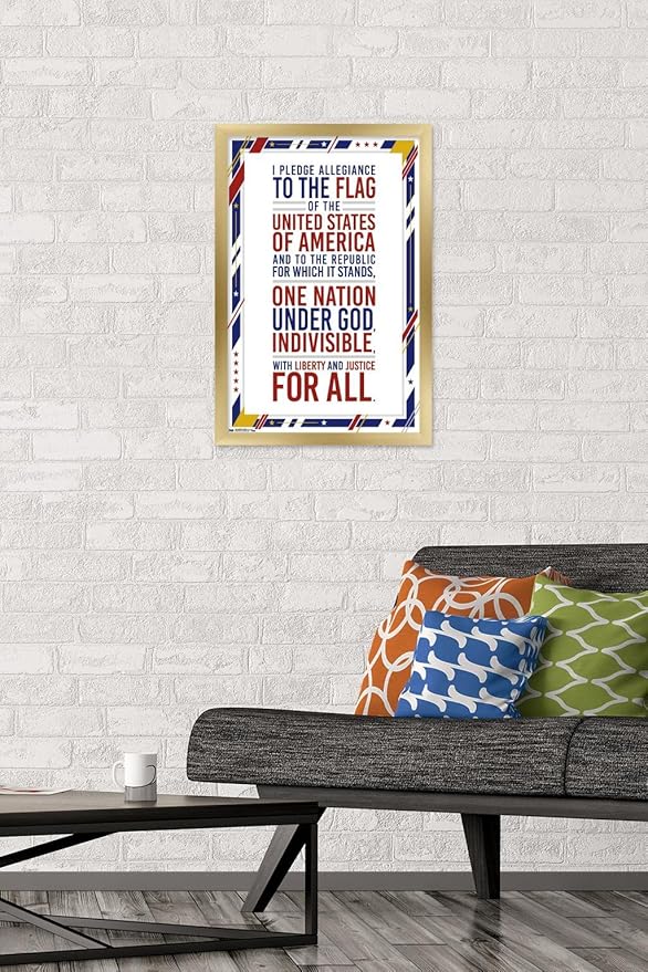 Trends International The United States Of America - Pledge Of Allegiance Wall Poster, 14.725" x 22.375", Gold Framed Version
