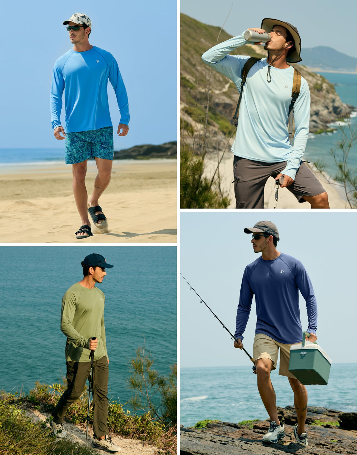 Pudolla Mens Long Sleeve Shirts UPF 50+ UV Sun Protection Athletic Shirts for Hiking Running Workout Rash Guard(Orange L)