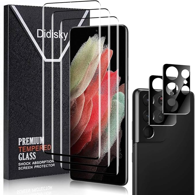 Didisky Screen Protector for Oneplus 9 Pro 3 Pack Tempered Glass Film with 2 Pack Camera Lens Protector Easy to UseScratch-Resistant9H Hardness3D Curved Full Coverage