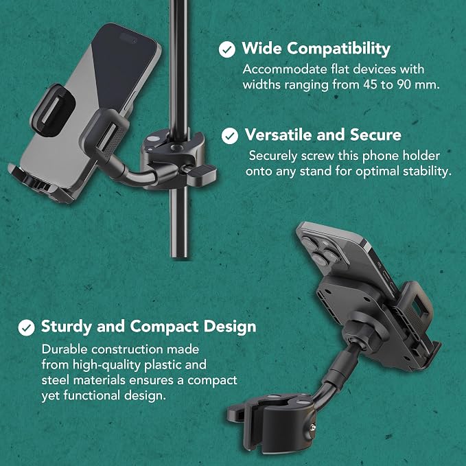 K&ampM Konig &amp Meyer Smartphone Holder | Black Phone Holder with Quick Release Button | Phone Stand with 360 Degrees Rotation | 0.21kg