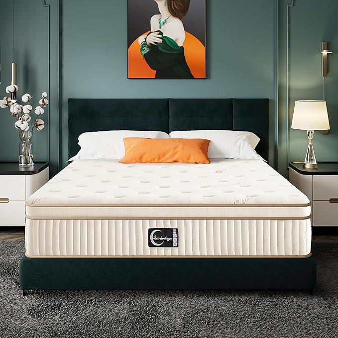 Gel Foam Innerspring Mattress - 14 Inch Queen Size Mattress for Back Pain Relief, Medium Firm with Reinforced Edge Support, Off-White