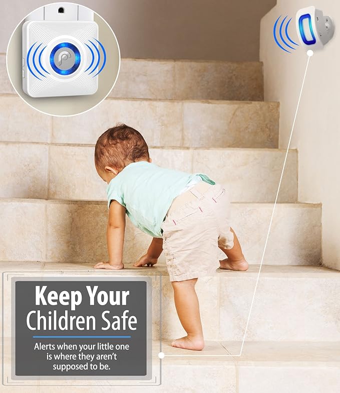 Fosmon WaveLink Door Chime Driveway Alarm Guard Wireless Motion Sensor (500 Feet, 58 Tunes, 5 Volume Levels, LED Indicators) Motion Detector Home/Business/Store Entrance Alert (1 Receiver + 1 Sensor)
