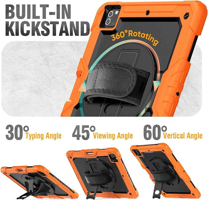 HXCASEAC Case for iPad Pro 12.9 Case (6th 5th 4th 3rd Generation) Shockproof Design | Pencil Holder | Hand Strap | Screen Protector | Heavy Duty Protective iPad 12.9 inch 2022/2021/2020/2018 - Black