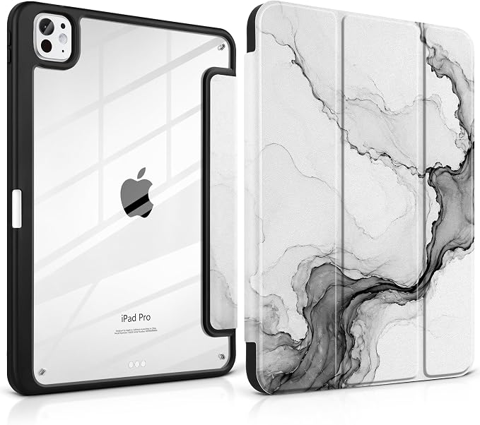 Case for iPad Pro 11 inch M5 2025 /M4 2024 Blue Ribbon Stripe | Blue Ribbon Stripe Folio Case with Clear Back Pencil Holder Trifold Stand and Auto Sleep/Wake for Preppy Aesthetic Users