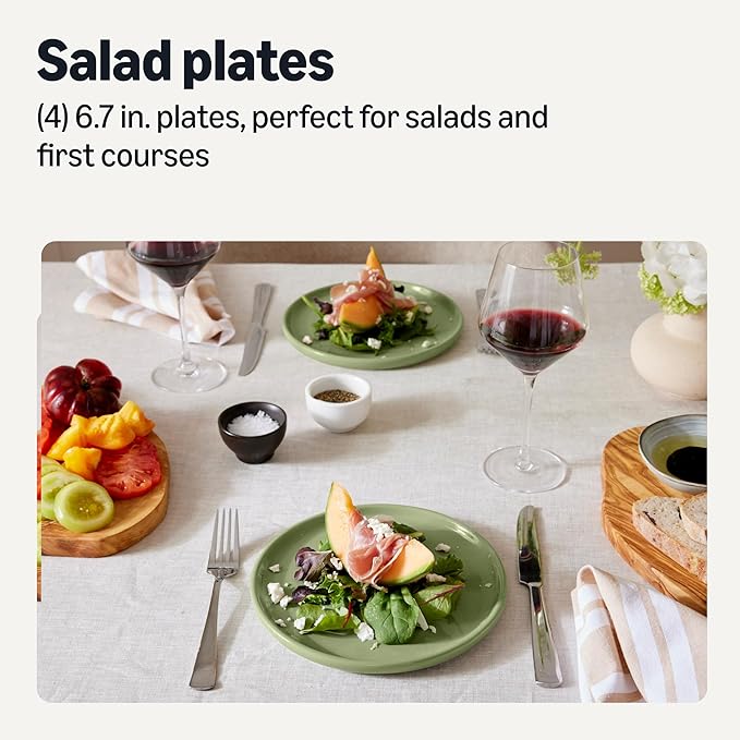 Amazon Basics Glazed Stoneware Salad Plates, Ceramic 4-Piece Set, Microwave and Dishwasher-Safe, 8.3 in., Olive
