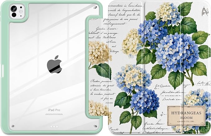 Case for iPad Pro 11 inch M5 2025 /M4 2024 Blue Ribbon Stripe | Blue Ribbon Stripe Folio Case with Clear Back Pencil Holder Trifold Stand and Auto Sleep/Wake for Preppy Aesthetic Users