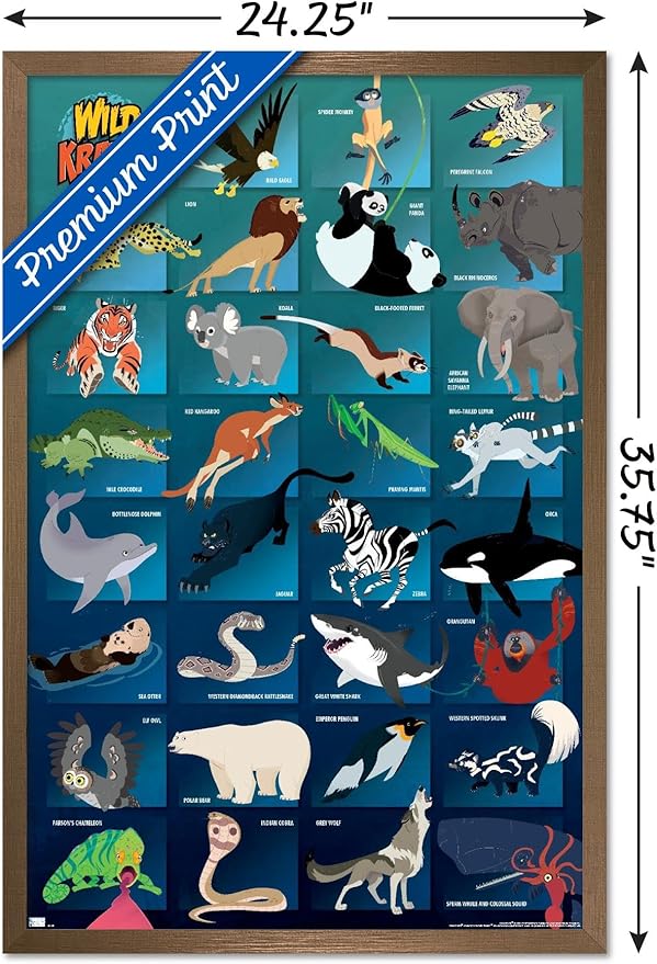 Wild Kratts - Grid Wall Poster, 34L" x 22.4W", Bronze Framed Version