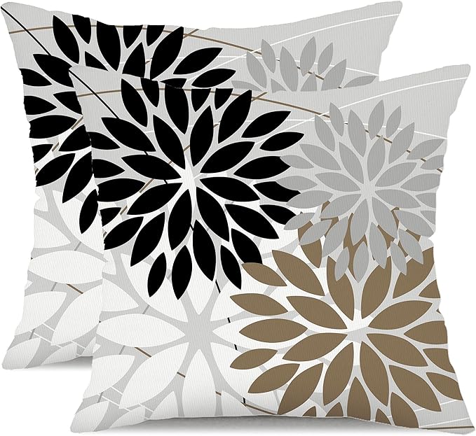 DFXSZ Outdoor Throw Pillow Covers 18x18 Inch Set of 2 Waterproof Spring Summer Geometric Elegant Black Brown Outdoor Pillow Covers for Patio Funiture Garden Couch 158G18