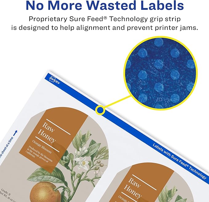 Avery Arched Labels with Sure Feed for Laser Printers, Water Resistant, 3" x 2.25", 90 Labels (22809)