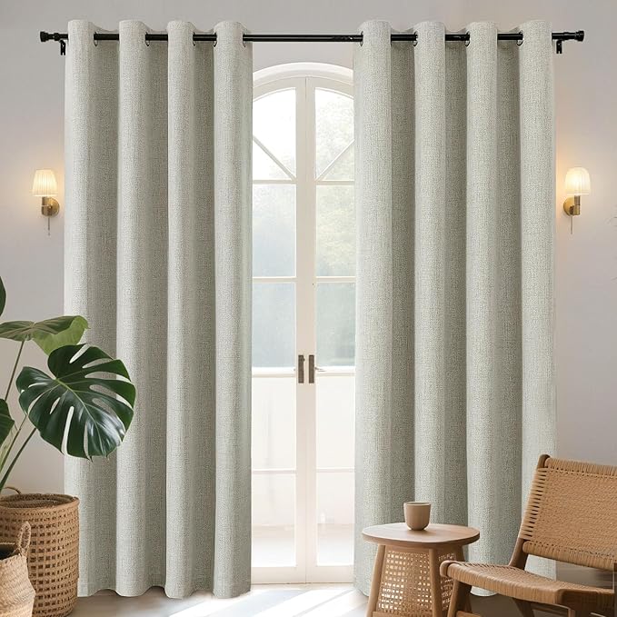Joydeco Light Beige Total Blackout Room Divider Curtains, Extra Wide Sliding Door Drapes Living Room Curtains, 1 Panel 100W x 84L Inch Patio Door Drapes for Room Privacy