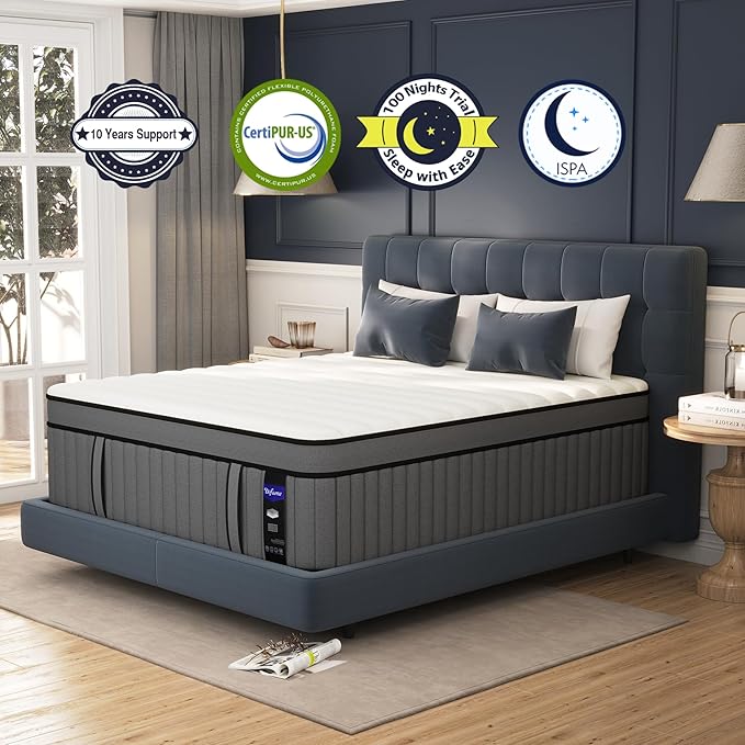 DIFAME King Size Mattress,16 inch King Mattress in a Box,Hybrid Mattresses with Gel Memory Foam & Pocket Springs, Pressure Relief, Cooling, Enhanced Edge Support,Firm