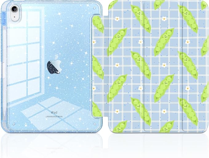MEEgoodo Case for iPad A16 11th Generation 2025/10th Generation 2022 Glitter Tablet Cases with Transparent Acrylic Back+Trifold Stand +Pencil Holder+Auto Wake/SleepAbstract Sun &amp Palm Tree