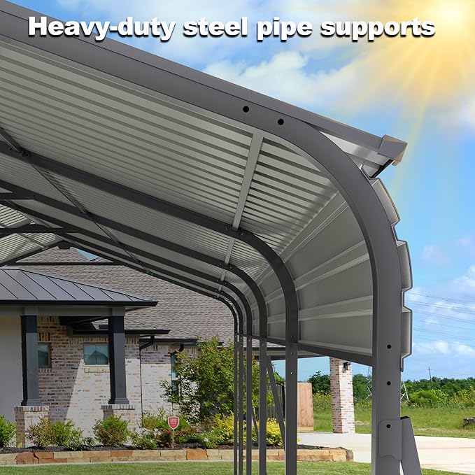 Metal Carport 13 ×26.5 FT Heavy Duty with Galvanized Steel Roof, Metal Garage Canopy with Galvanized Steel Roof & Frame, Car Tent Outdoor Storage Shed for Car, Boats and Truck, Gray