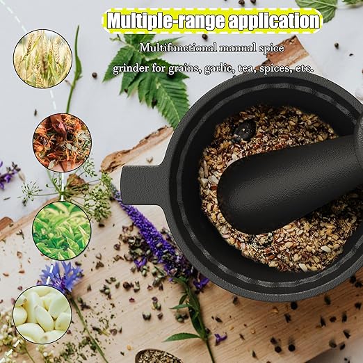 Aurionix Cast Iron Mortar and Pestle Set with Grater Plate, Brush and Spoon