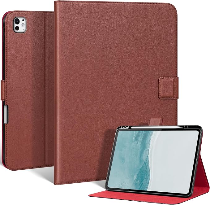 Leather Case for iPad 11th/10th Gen (11/10.9) Black | Genuine Leather Pencil Holder Adjustable Stand Magnetic Closure Auto Wake/Sleep