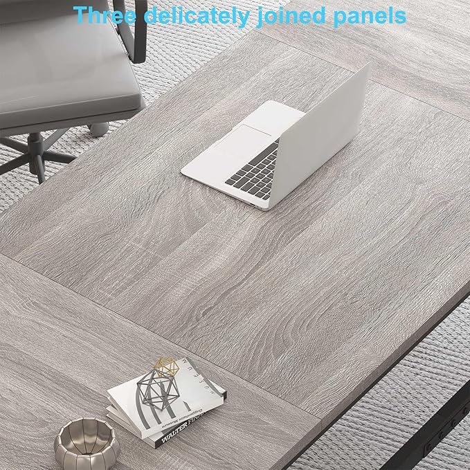 HSH 70 Inch Long Grey Desk, Large Home Office Computer Desk for 2 People, Industrial Wood and Metal Executive Work Writing Study Gaming Desk Table, Modern Bedroom Simple PC Laptop Desk Double Desk
