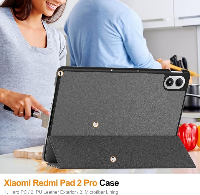 for Redmi Pad 2 Pro 12.1 Casehigh qualit Hard Shell LightweightQuality PUScratch ResistantBlack for Tablet 12.1 inch-Grey