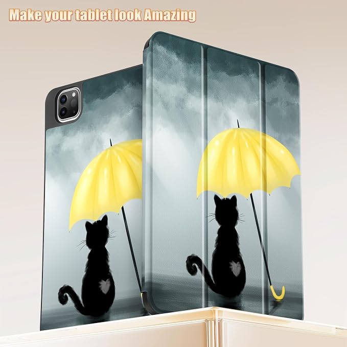 Tuiklol for iPad Pro 11 Inch 4th / 3rd / 2nd / 1st Gen Case 2022 2021 2020 | 2018 Build-in Pencil Holder with Stand TPU Back Cover &amp Trifold Stand &amp Auto Wake/Sleep Tablet Case Black Cat