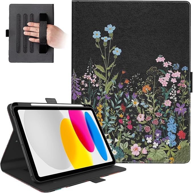 Dteck for iPad A16/10th Generation 10.9 Inch 2022 Case with Pencil HolderPremium PU Leather Folio Multiple Viewing Angles Stand Cover Auto Wake/Sleep Protective Tablet Cases for Women MenBookshelf