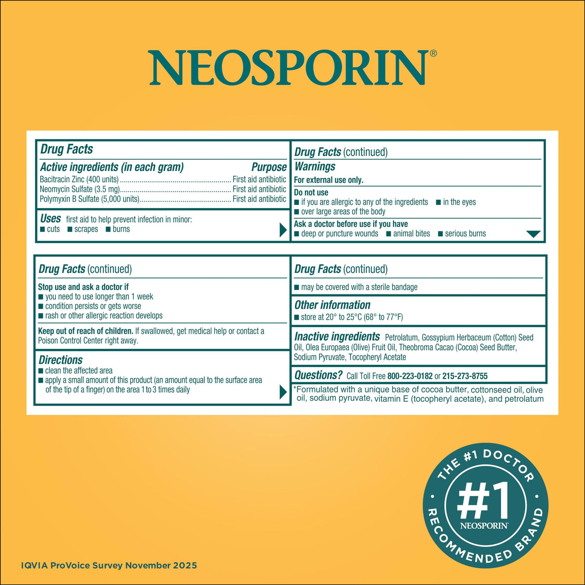 Neosporin Original First Aid Antibiotic Ointment for Wounds, Infection Protection Treatment, Germ-Killing Formula, Helps Minimize Appearance Of Scars for Minor Cuts, Scrapes, Burns, 1 Oz