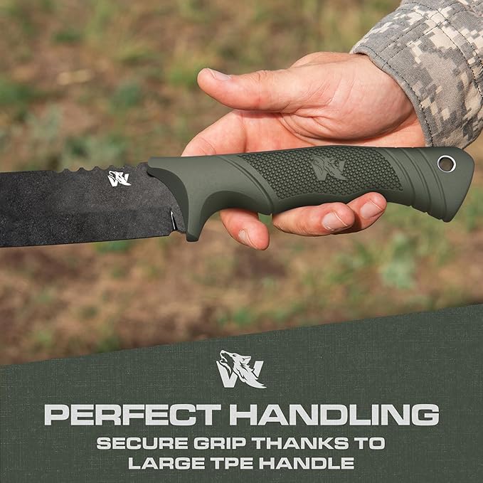 ODENWOLF W Machete - Survival Machete Full Tang with Sheath - Strong D2 Steel Knife Machete for Cutting Trees, for Yard Work, and for Bushcrafting and Big Tactical Knife with TPE-Handle