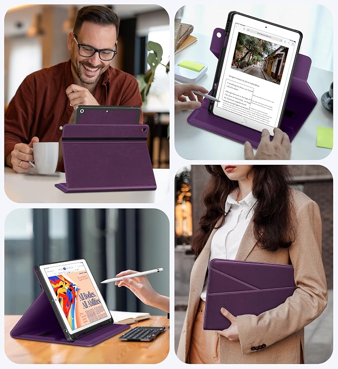 DTTO for iPad 9th/8th/7th Gen Case 10.2 Inch (2021/2020/2019) Brown | 360 Degree Rotating Premium Faux Leather Folio Stand Cover with Pencil Holder Auto Sleep/Wake Multiple Angles Hand Strap