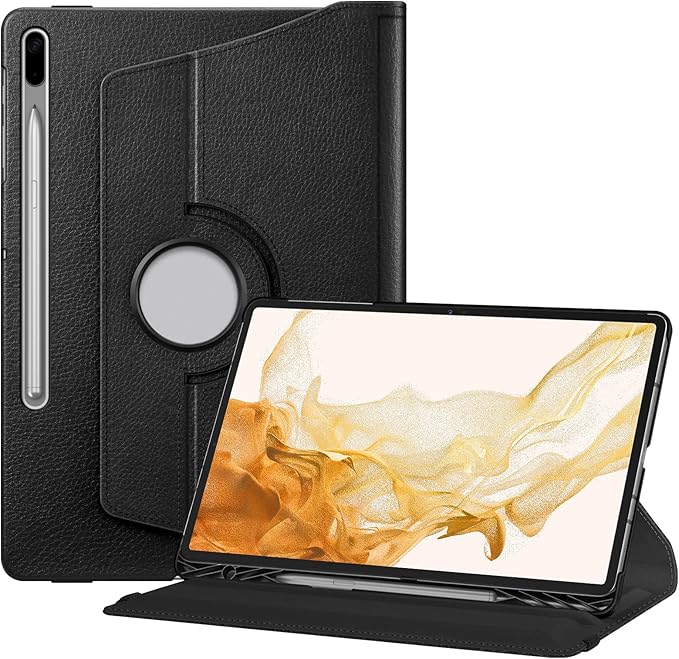 Fintie Rotating Case for Samsung Galaxy Tab S8 Plus/S7 FE/S7 Plus Black | 360 Swiveling Stand Dual-Layer Protection Synthetic Leather Exterior S Pen Holder Auto Sleep/Wake