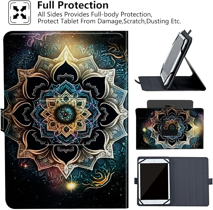 Universal Case for 10.6 inch 11 inch TabletUniversal Case for 10.6-11 Inch Touchscreen TabletSlim PU Leather Stand Folio Shell Cover with 360 Degree Rotatable Kickstand ViewingAbstract Sun Leaf