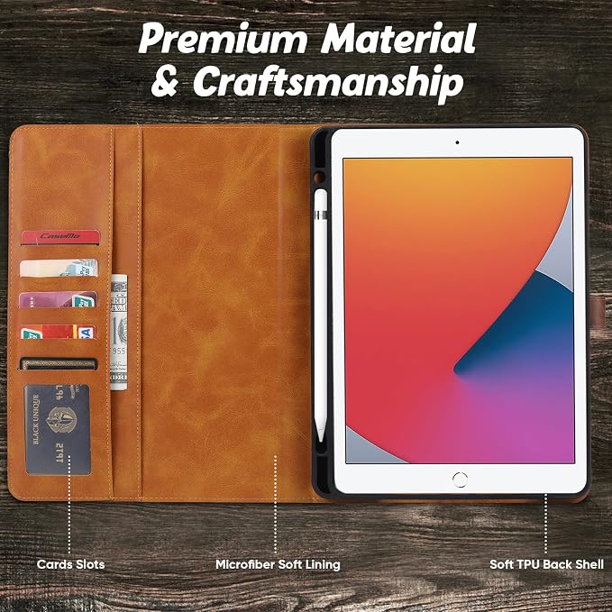 Flip Case for Apple iPad 10.2 9th 8th 7th Generation 2021/2020/2019 Pencil Holder Smart Cover Auto Sleep Wake Protective Documents Pocket Stand Snap Closure Case for iPad 10.2 Inch Black