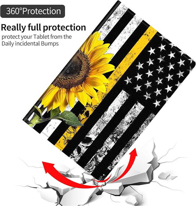 DEGDFSGR for Amazon Fire HD 10 Tablet 10 Plus Tablet Case (13th/11th Generation 2023/2021 Release) with Adjustable StandAuto Sleep/Wake for Kindle Fire 10 Case 10.1 inchAmerican Flag Sunflower Cross