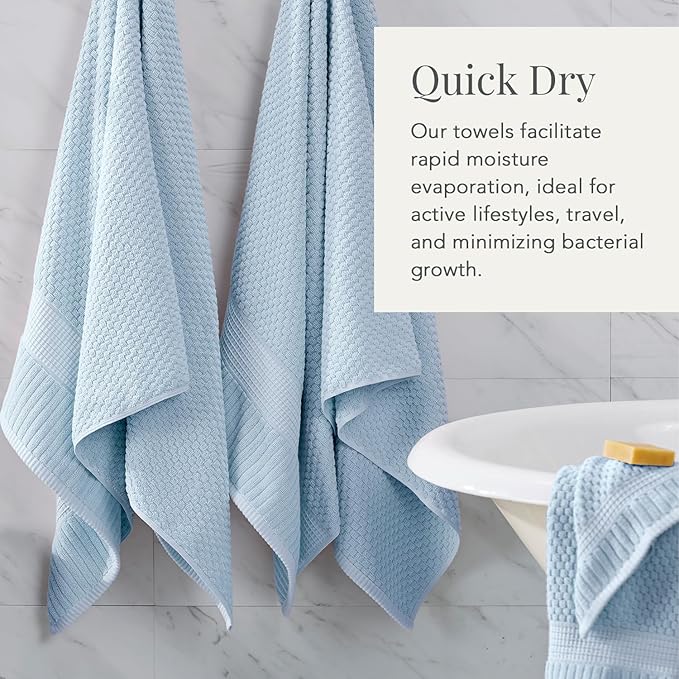 NY Loft 100% Cotton Towel Set 6 Piece | Super Soft & Absorbent Quick-Dry 2 Bath Towels 2 Hand Towels & 2 Washcloths |Textured and Durable Cotton | Trinity Collection (6 Piece Set, Chambray Blue)