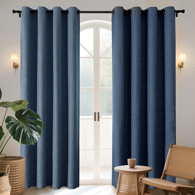 Joydeco Blackout Curtains 108 Inches Long 2 Panels Burg, Room Darkening Curtains for Bedroom, 100% Black Out Textured Thermal Drapes Privacy Protection 2 Panels Set(W52 x L108 Inch, Navy Blue)