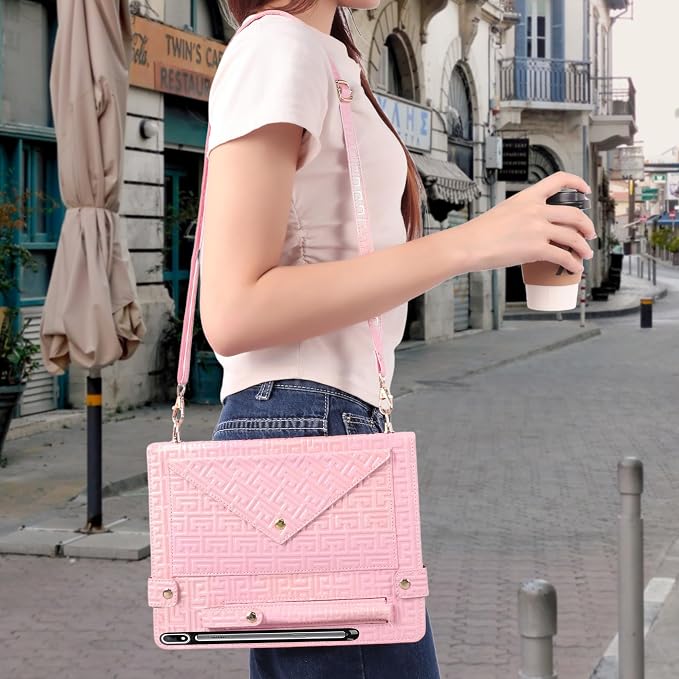 Handbag Case for Samsung Galaxy Tab S10 FE/S9 FE 10.9/S9/S8/S7 11 Techcircle Folio Stand Crossbody Wallet Protective Cover with S Pen Holder &amp Card Slots Hand Strap &amp Shoulder Strap Black