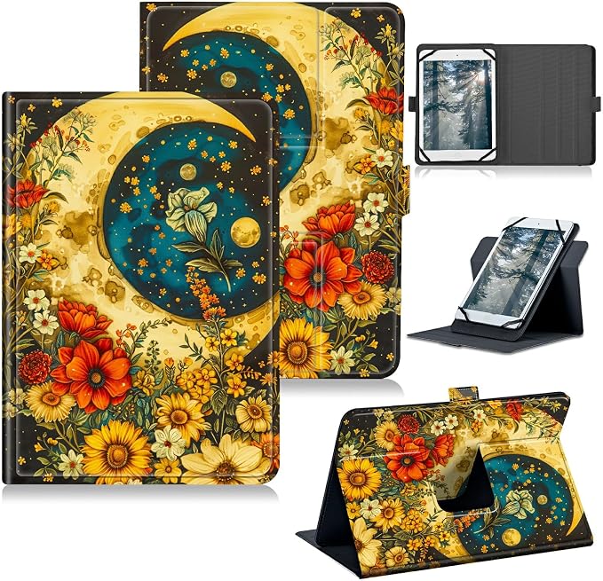for Walmart Onn 10.1 2024 Onn 10.1 Gen 4 Universal Tablet Case 360 Degree Rotating Kickstand Protective Stand Case with Multiple Viewing PU Leather Shell Case Black Book Cat