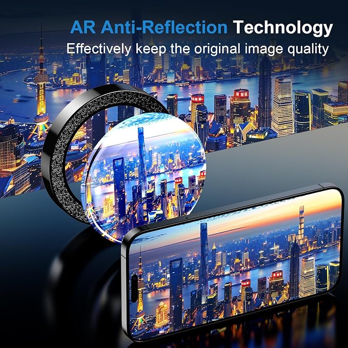 Korecase for iPhone 17/iPhone 16/iPhone 16 Plus Camera Lens Protector Bling 9H Tempered Glass Anti Scratch Camera Screen Protector Shockproof Film Metal Ring Lens Protector Glitter-Black