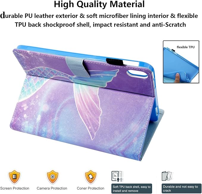 for iPad Air 3 10.5 inch Case 2019 (3rd Generation) &amp iPad Pro 10.5 2017 Cover with Stand/Pencil Holder/Pockets [Auto Sleep/Wake] Magnetic Smart PU Leather Cover Pink Mermaid Tail Scale