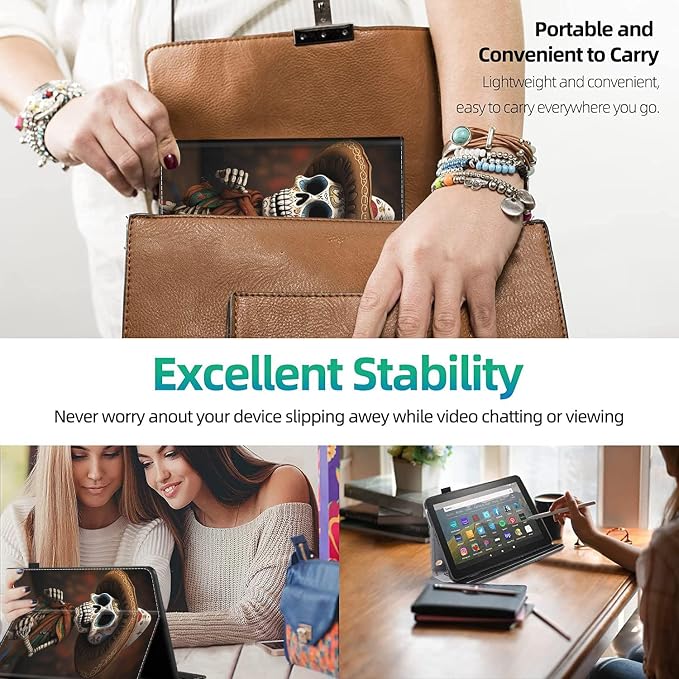 Case Cover for Amazon All-New Kindle Fire 7 Tablet (2022 Release-12th Generation) Latest Model 7 Slim Folding Stand Cover with Auto Wake/Sleep Dancing Skeleton in Mexican Costume