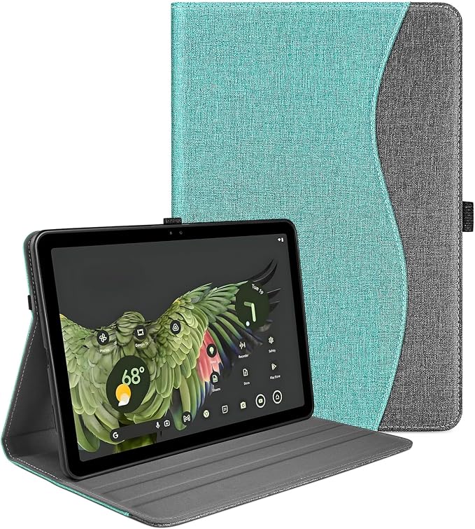 Case for Google Pixel Tablet (11-inch 2023) Multi-Angle Viewing Protective Stand Cover with Pencil Holder &amp Pocket and Protective Tape Compatible with Charging Speaker Dock Cyan