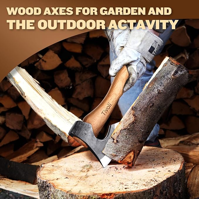 Tivoli 15 Inch Camping Axes and Hatchets, Bushcraft Axe for Wood Splitting and Kindling,Hand Forged Carbon Steel Chopping Axes Ash Wood Handle with Sheath for Camping and Survival