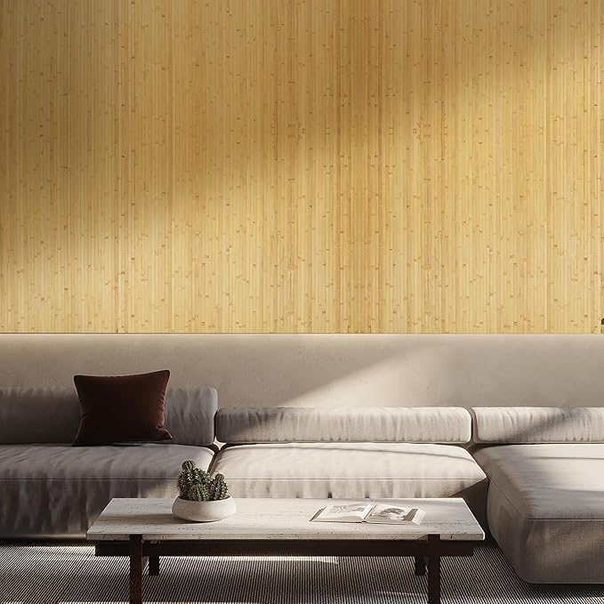 OUZUGIE 1 Pack 96x48 Inch Natural Bamboo Wall Panel – Natural Pole Wrap Paneling for Walls, Ceilings, Cabinets, Furniture – Ideal for Bedroom, Living Room & Office DIY Decor