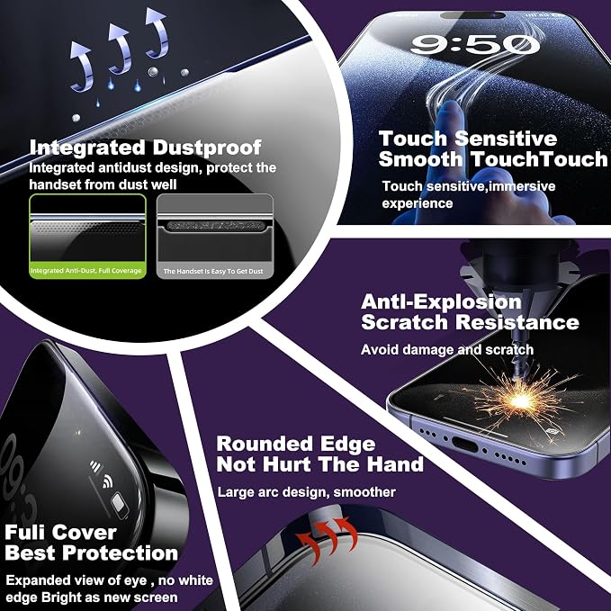 [2-Pack Matte Tempered Glass Screen Protector for iPhone 15 Pro Max Anti-Fingerprint &amp Oil Resistant Smooth as Silk 9H Hardness Bubble-Free Case Friendly 6.7-Inch