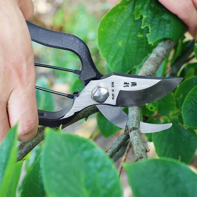 KAKURI Japanese Pruning Shears for Gardening Heavy Duty 8", Made in JAPAN, Professional Garden Bypass Pruners with Leather Sheath, Hand Forged Japanese Carbon Steel, Black